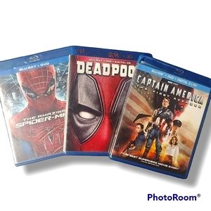 3 Pack Marvel Blue Ray+DVD Bundle! Spider-Man, Deadpool,& Captain America Movies